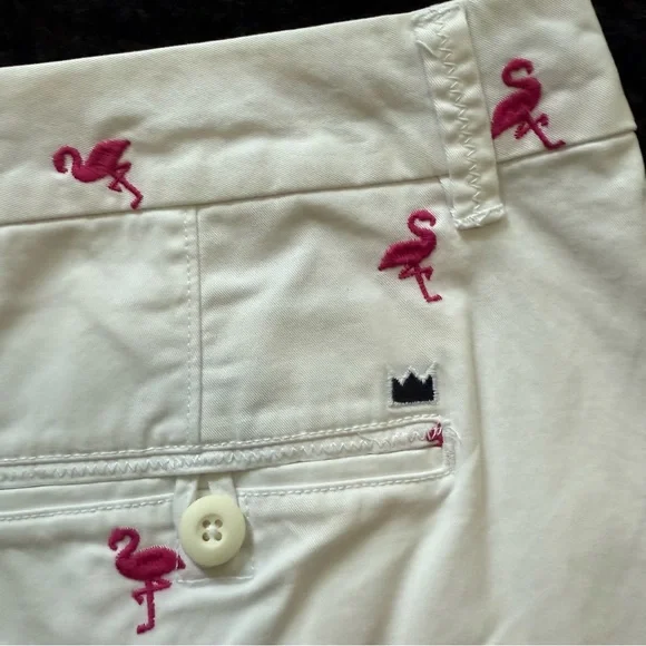 Crown & Ivy Caroline White Flamingo Embroidered Shorts - Picture 6 of 6